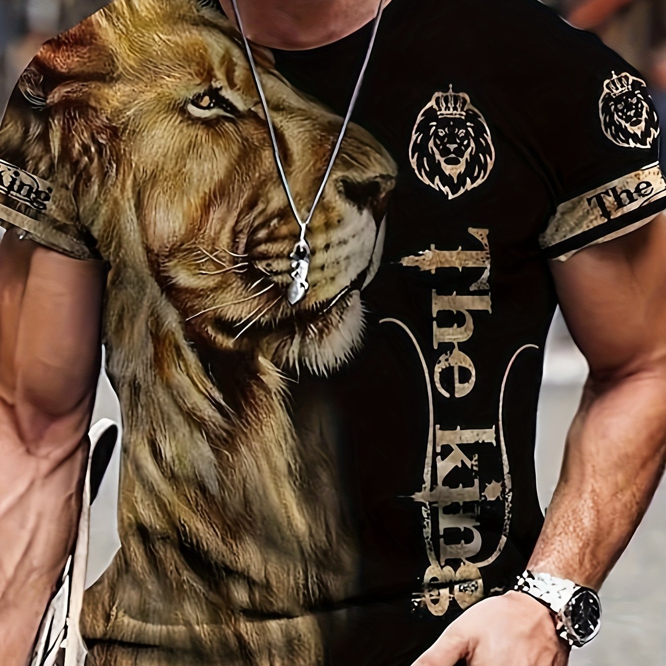 Men's Lion Graphic T Shirt Athletic 3D Print Crew Neck Tee
