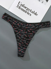 3 Pack Plus Size Sexy Panties Set Women's Plus Solid & Letter Print Thongs