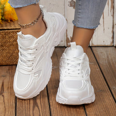 Solid Chunky Sneakers Heighten Lightweight Flying Woven Shoes