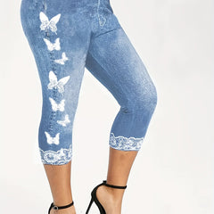 Butterfly Print Skinny Capris Leggings for Women