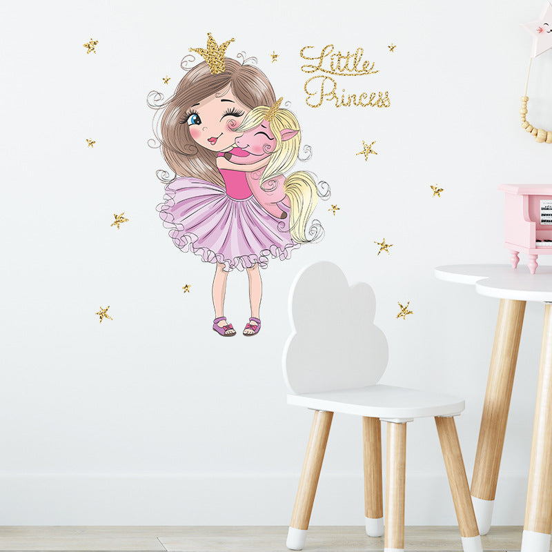 Girl & Unicorn Wall Sticker Self Adhesive Little Princess Peel & Stick Decor