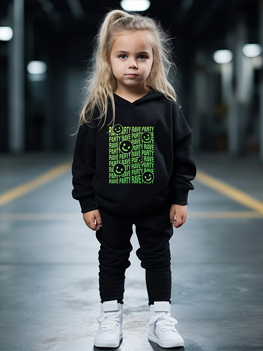 Girls 2pc Cartoon Smile Face Hoodie & Sweatpants Set