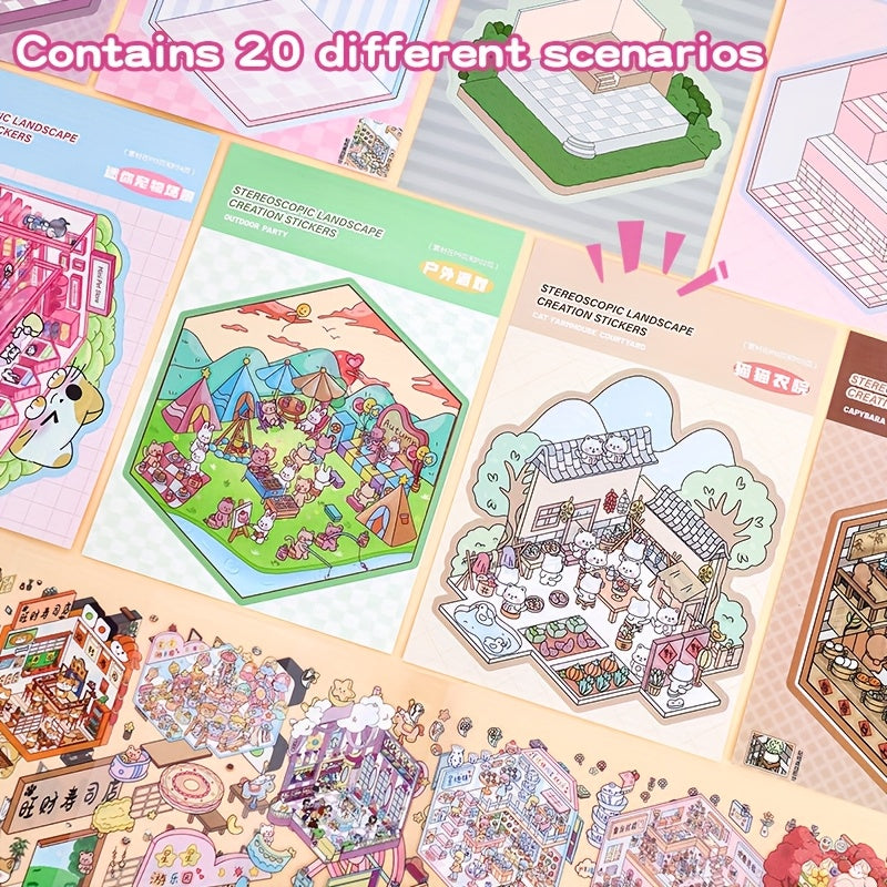 46pcs Landscape Sticker Collection 3D Villa Scene Stickers DIY Puzzle Toy