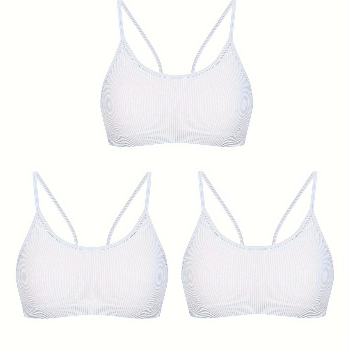 3pcs Ribbed Wireless Bras Breathable Stretch Bra Women's Lingerie & Underwear