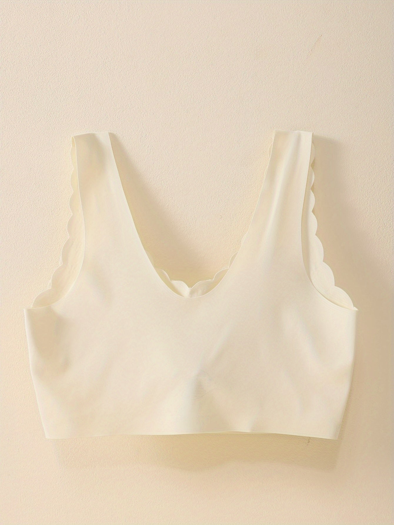 Scallop Trim Wireless Push Up Bra Comfy & Breathable Women's Lingerie