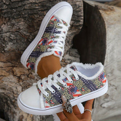 Women's Star & Striped Canvas Shoes Lace Up Sneakers