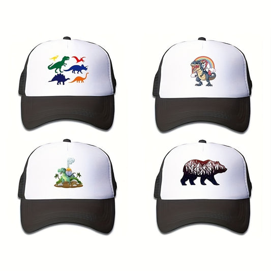 Boys Dinosaur Print Baseball Hat Sunscreen Mesh Breathable Trucker Cap