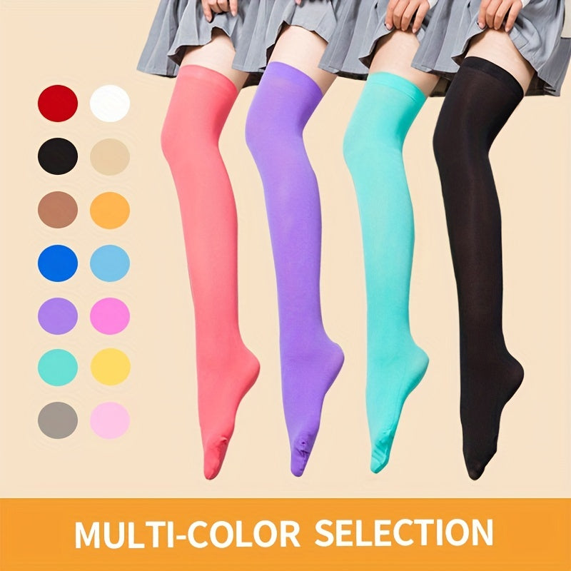 Solid Thigh High Socks Smooth Over The Knee Stockings