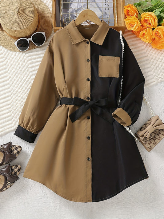 Girls' Long Sleeve Tunic Shirt Dress w/ Pocket
