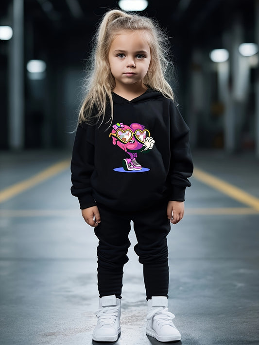 Girls 2pc Heart Pattern Hooded Sweatshirt Set