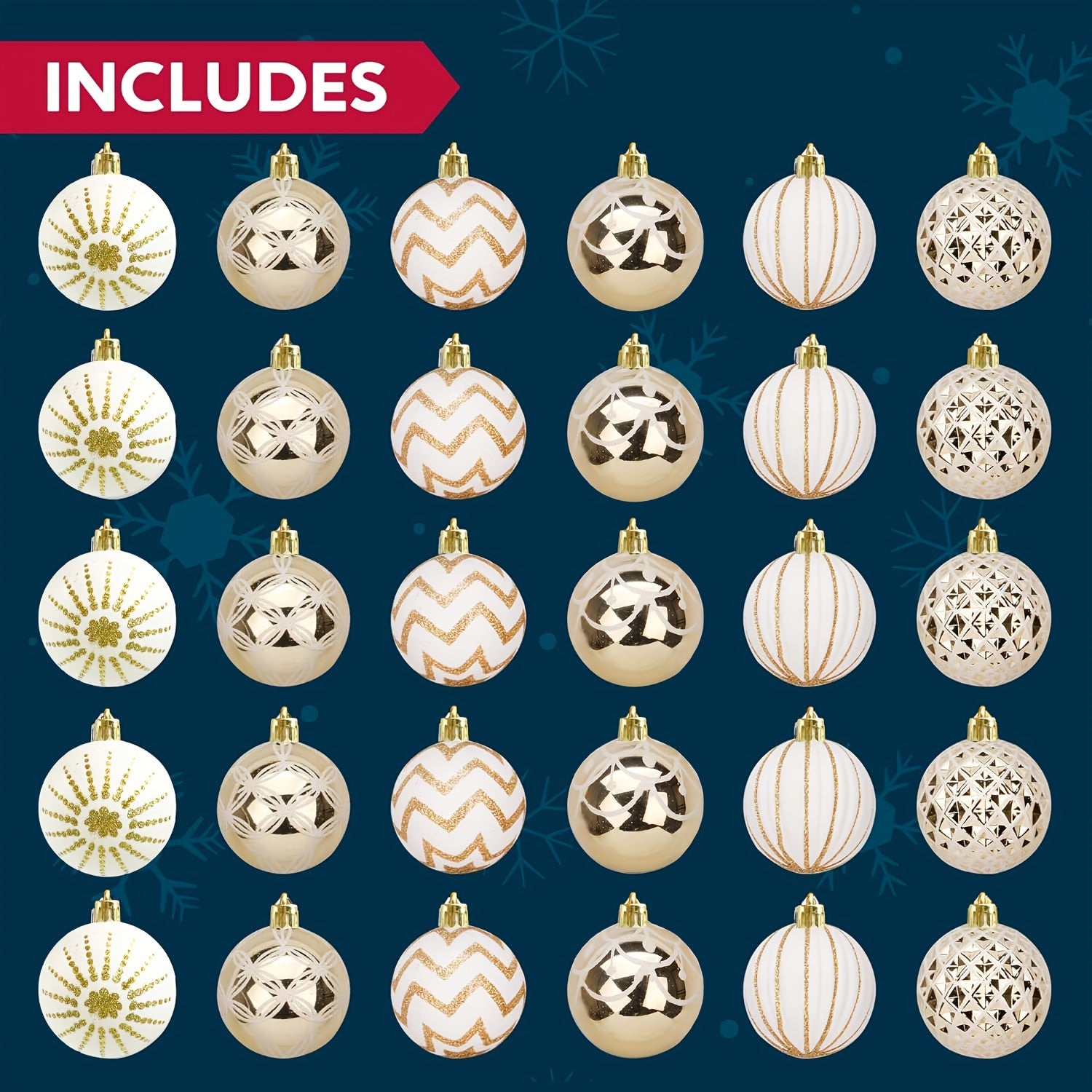 30 Golden Christmas Ornaments 60mm Shatterproof Holiday Balls Decoration