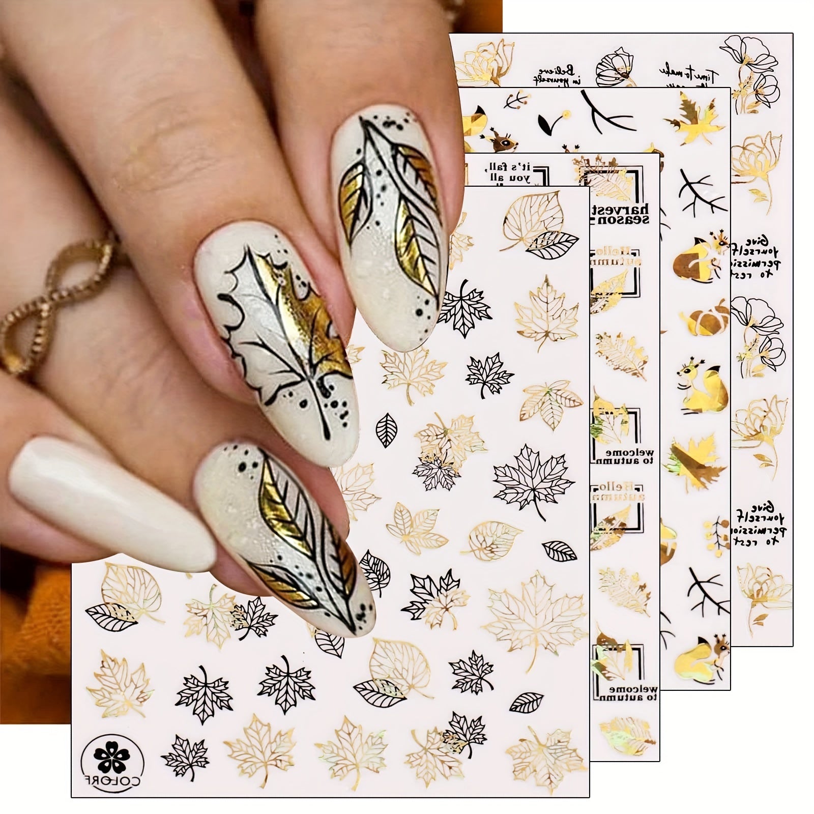 Golden Maple Leaves Butterfly Nail Stickers 3D Adhesive Art Supplies