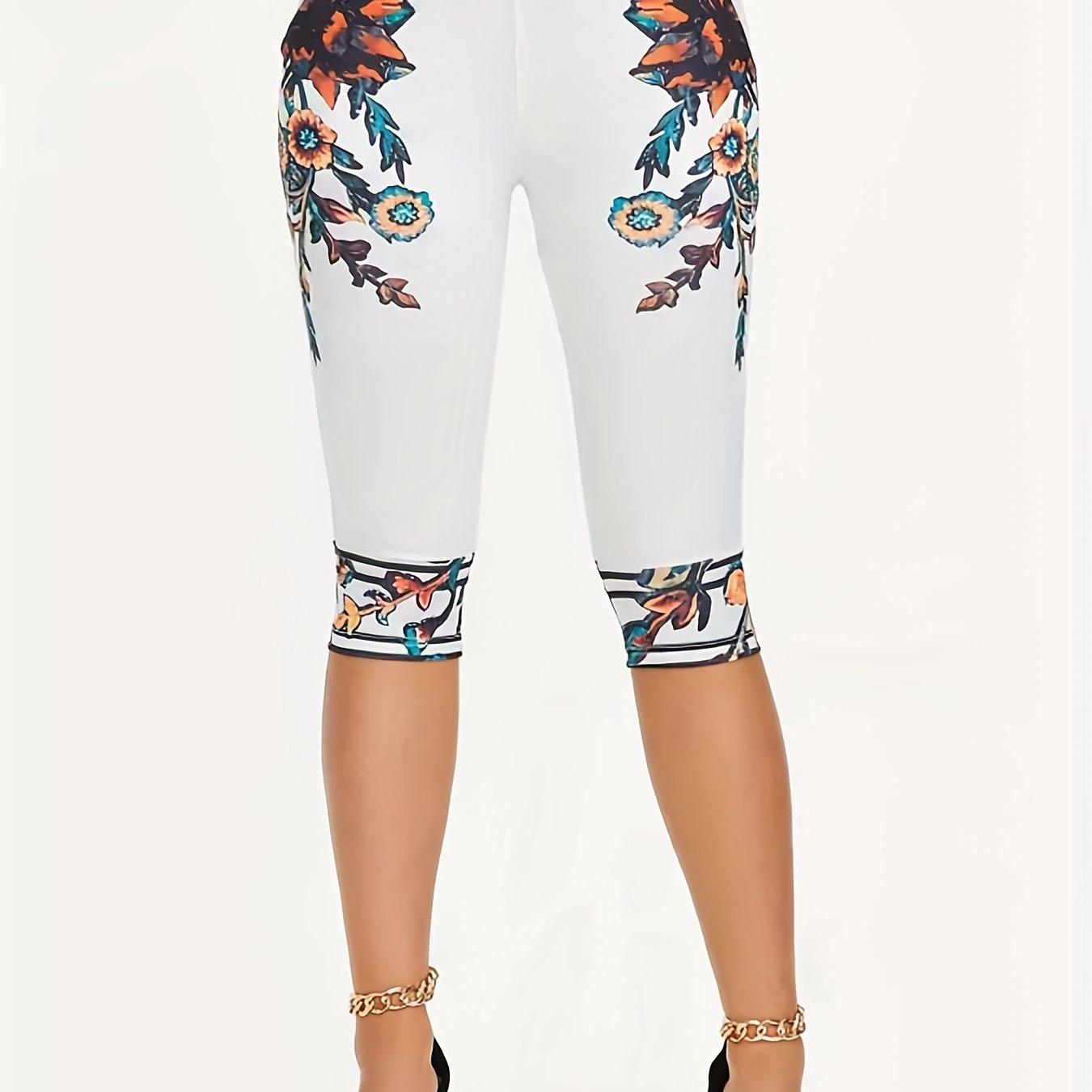 Floral Print Skinny Capris Leggings for Spring & Summer