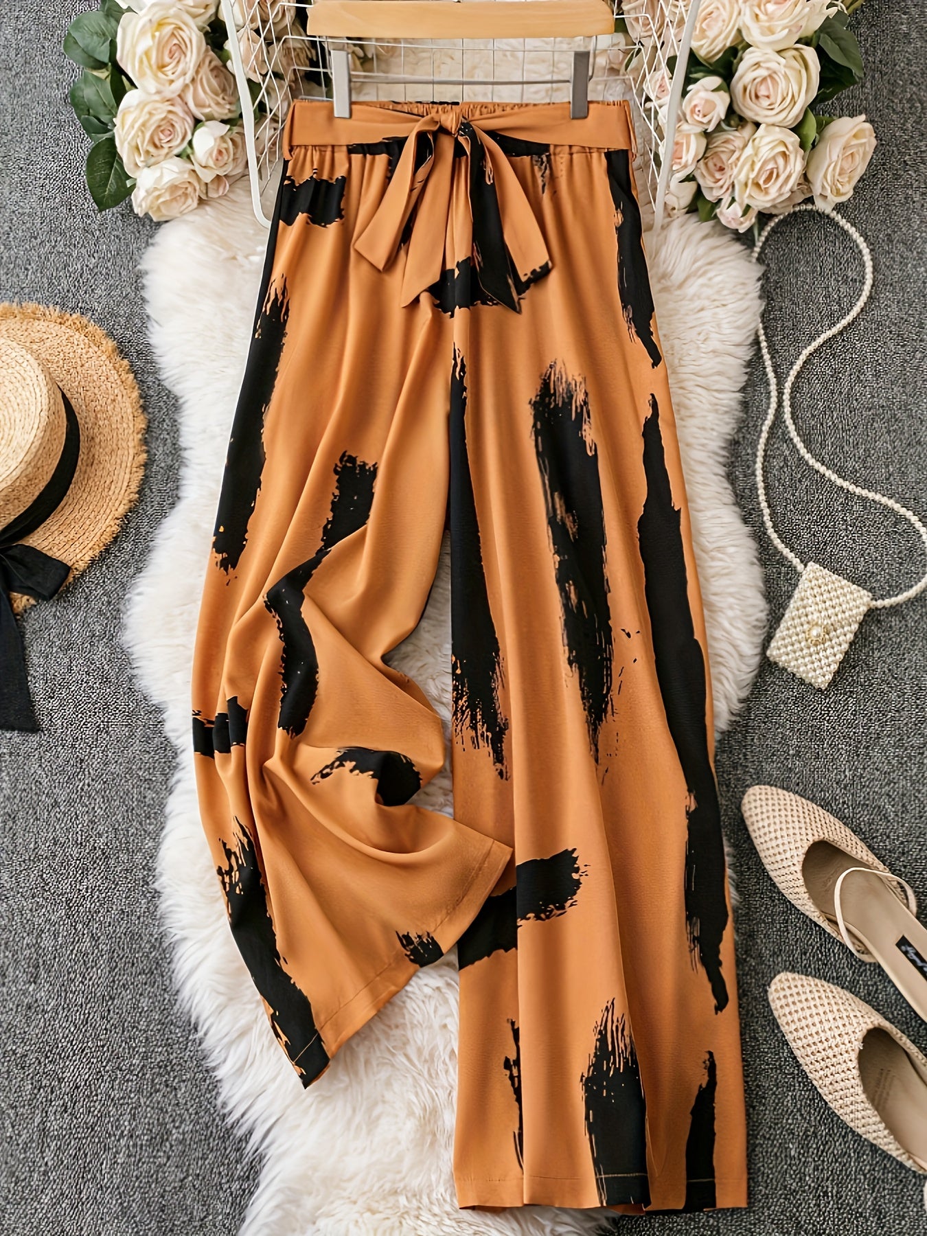  Wide Leg Trousers with Belt