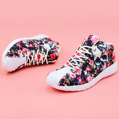 Halloween Flower & Skull High Top Running Shoes Lightweight Breathable Sneakers
