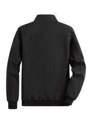 Solid Waterproof Jacket Men's Casual Stand Collar Zip Up Jacket