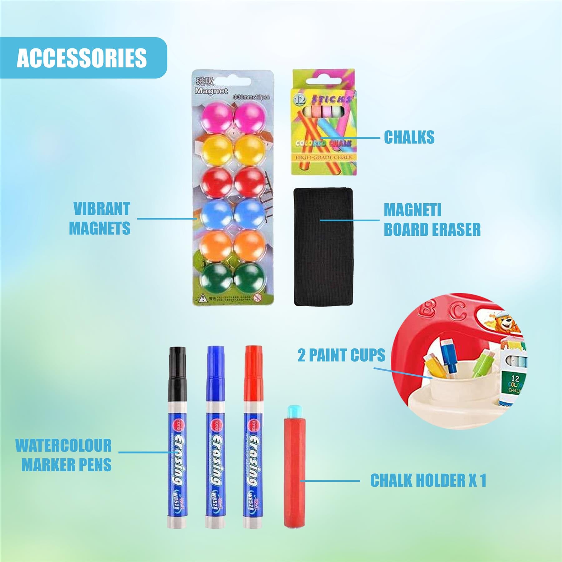 Double Sided Magnetic Drawing Board Easel Chalk