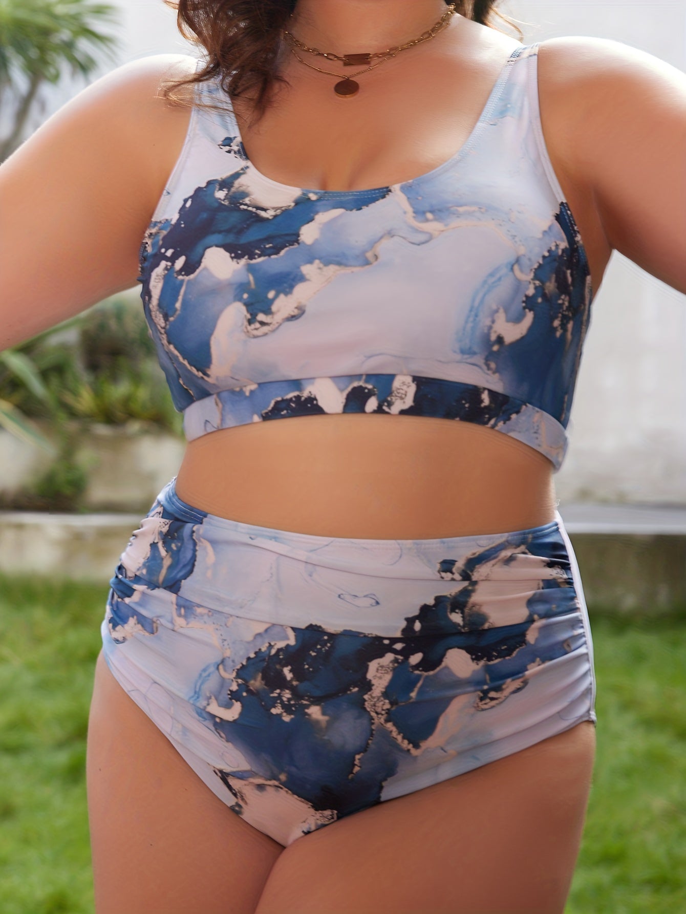  Marble Print Bikini Set Women's 2pcs High Stretch Swimsuit