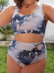  Marble Print Bikini Set Women's 2pcs High Stretch Swimsuit