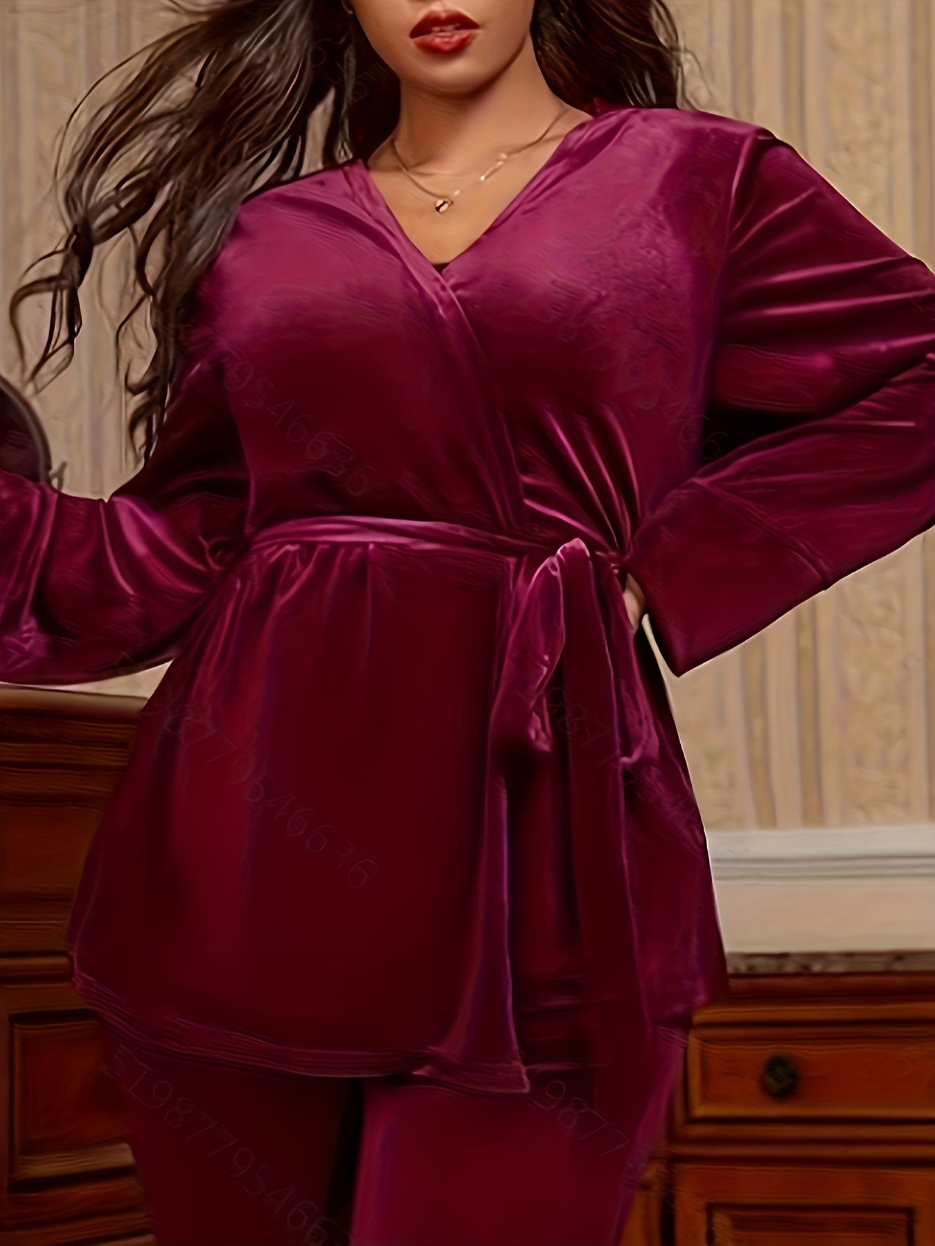  Solid Velvet Sleepwear Robe Long Sleeve