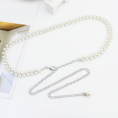 Faux Pearl Waist Chain Dress Pendant Adjustable Belt