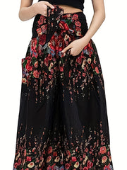 Floral Print High Rise Wide Leg Trousers With Belt