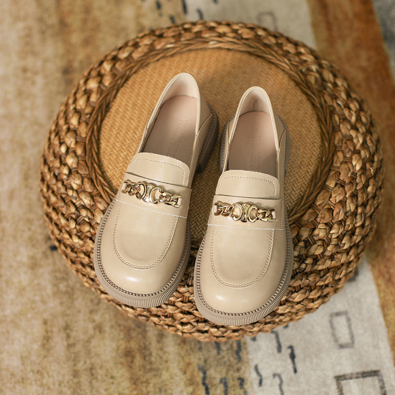 Metal Buckle Round Toe Loafers Slip On Shoes