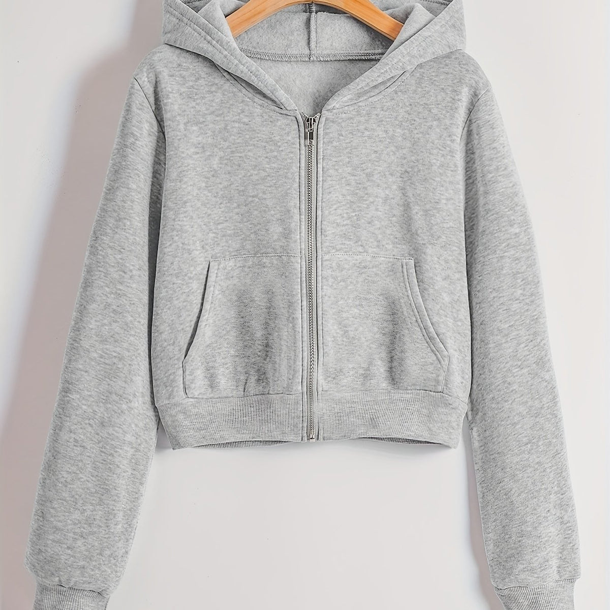 Solid Hooded Jacket Zip-Up Workout Outerwear