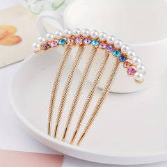Rhinestone Faux Pearl Hair Comb Pin for Women