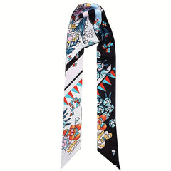 Floral Long Ribbon Scarf Silk Necktie Print Hairband