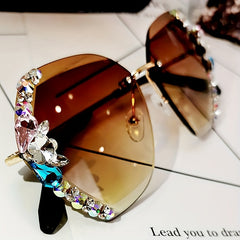 Oversized Rhinestone Gradient Sunglasses UV400