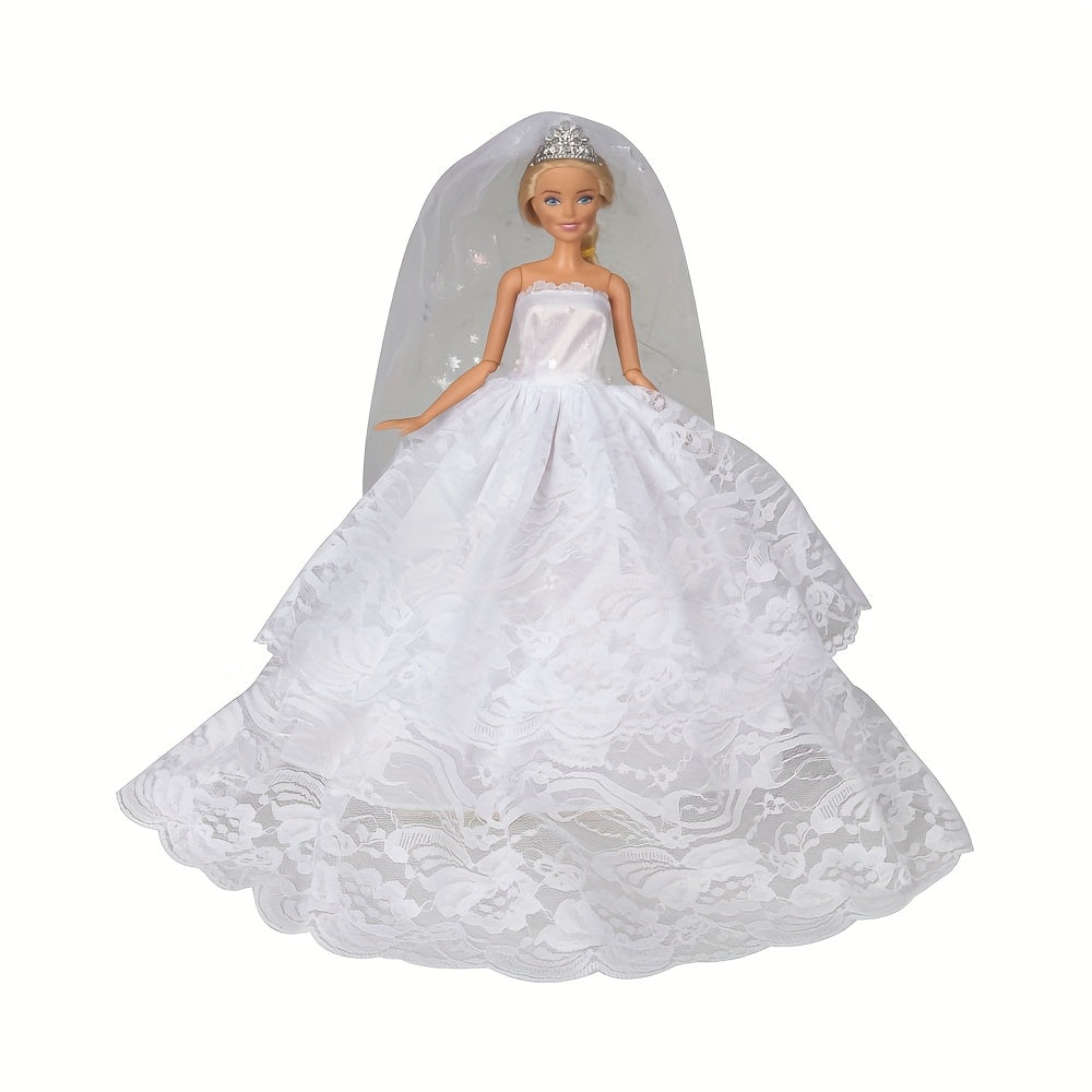 Doll Wedding Dresses w/ Crown Veil for 11.5in Doll