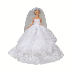 Doll Wedding Dresses w/ Crown Veil for 11.5in Doll