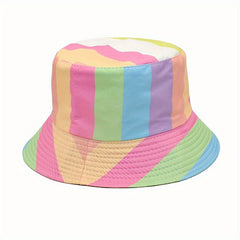Rainbow Striped Reversible Bucket Hat LGBT Pride Block Basin Hat