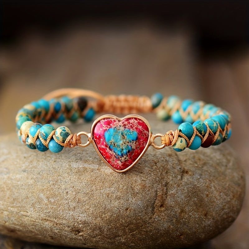 Red Imperial Stone Bracelet Peach Heart Love Hand String Braided Bracelet