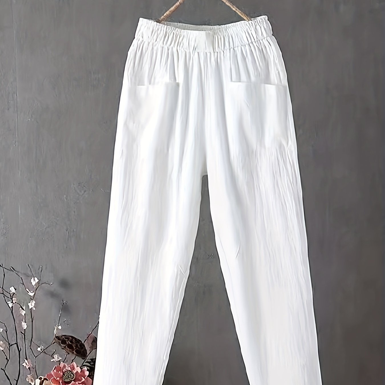  Casual Pants Solid Elastic Straight Leg Trousers