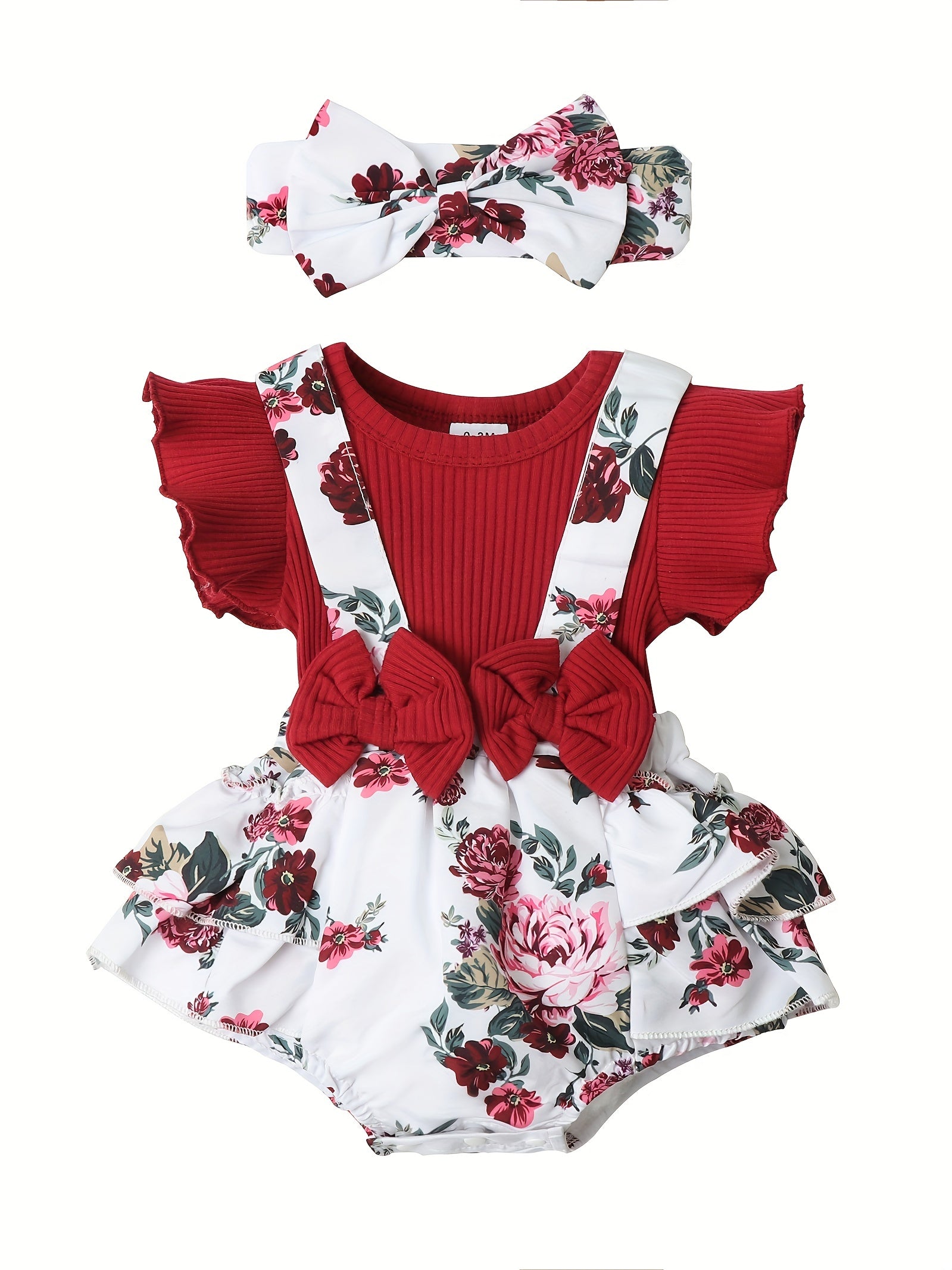 2pcs Baby Girls Elephant Fly Sleeve Onesie & Headband Set