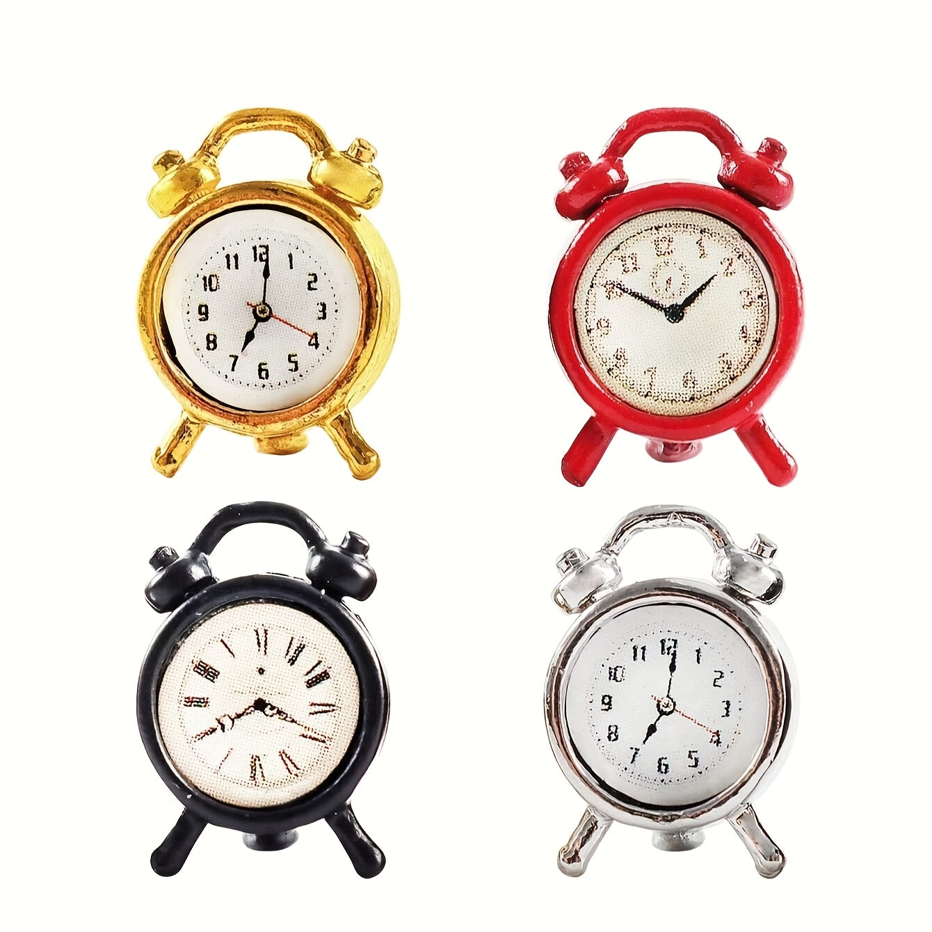 1:12 Scale Dollhouse Metal Alarm Clock Simulation Bedroom Scene Decor Model