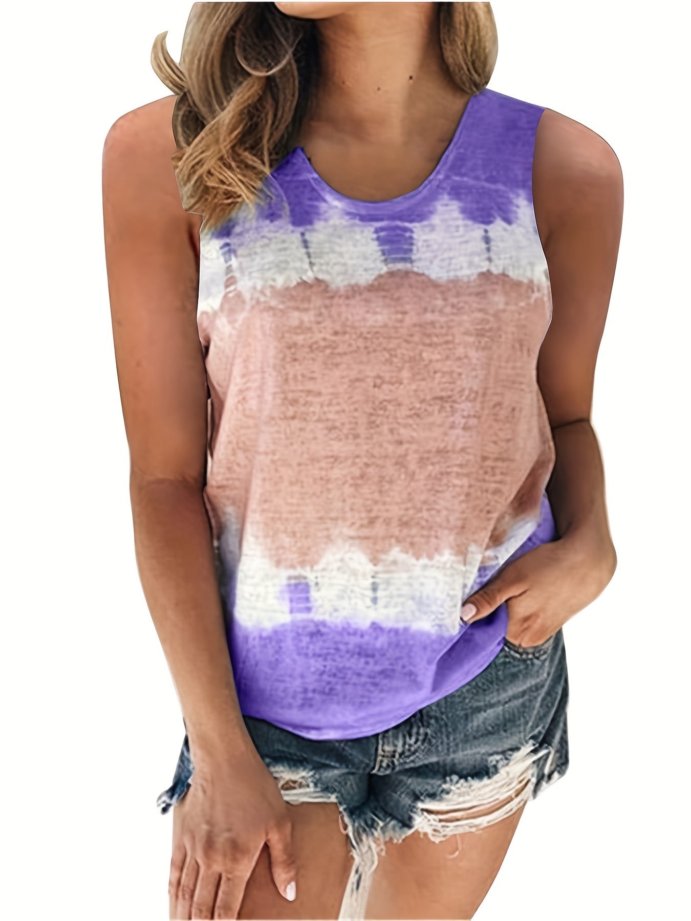  Tie Dye Round Neck Tank Top