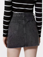 Dark Gray Denim Skirt with Slash Pockets