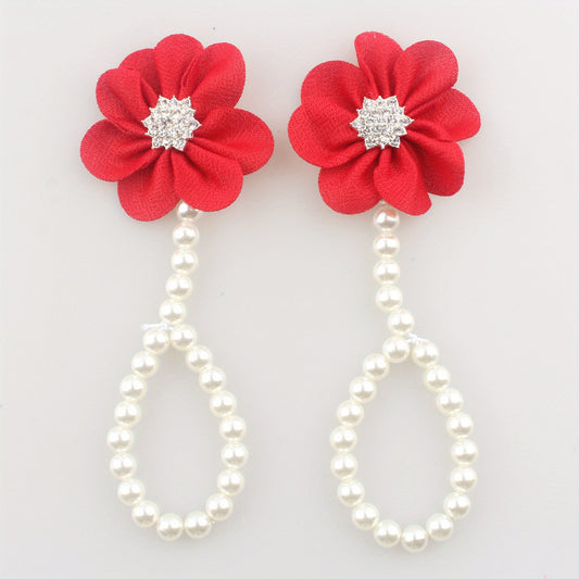 Baby Girl Flower Shoes with Faux Pearl Decor