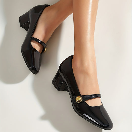 Women's Block Heel Mary Jane Square Toe Pumps