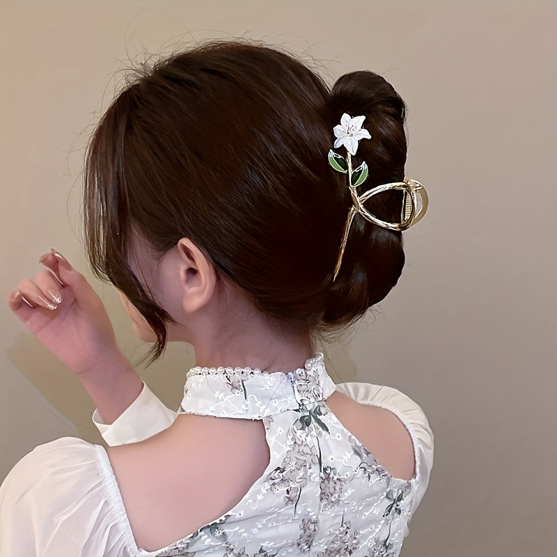 Vintage Green Flowers Hair Claw Clip Shark Claw Hair Accessories