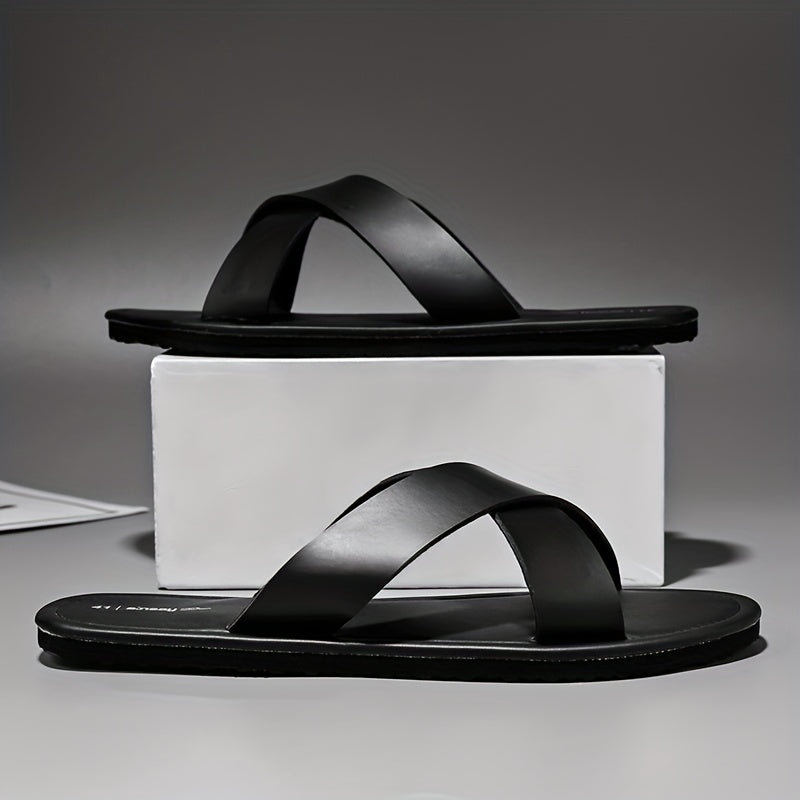 Men's Open Toe Faux Leather Non Slip Sandals Comfy Beach Shoes