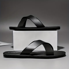 Men's Open Toe Faux Leather Non Slip Sandals Comfy Beach Shoes