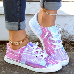 Women's Splicing Colors Canvas Shoes Round Toe Low Top Lace Up Shoes