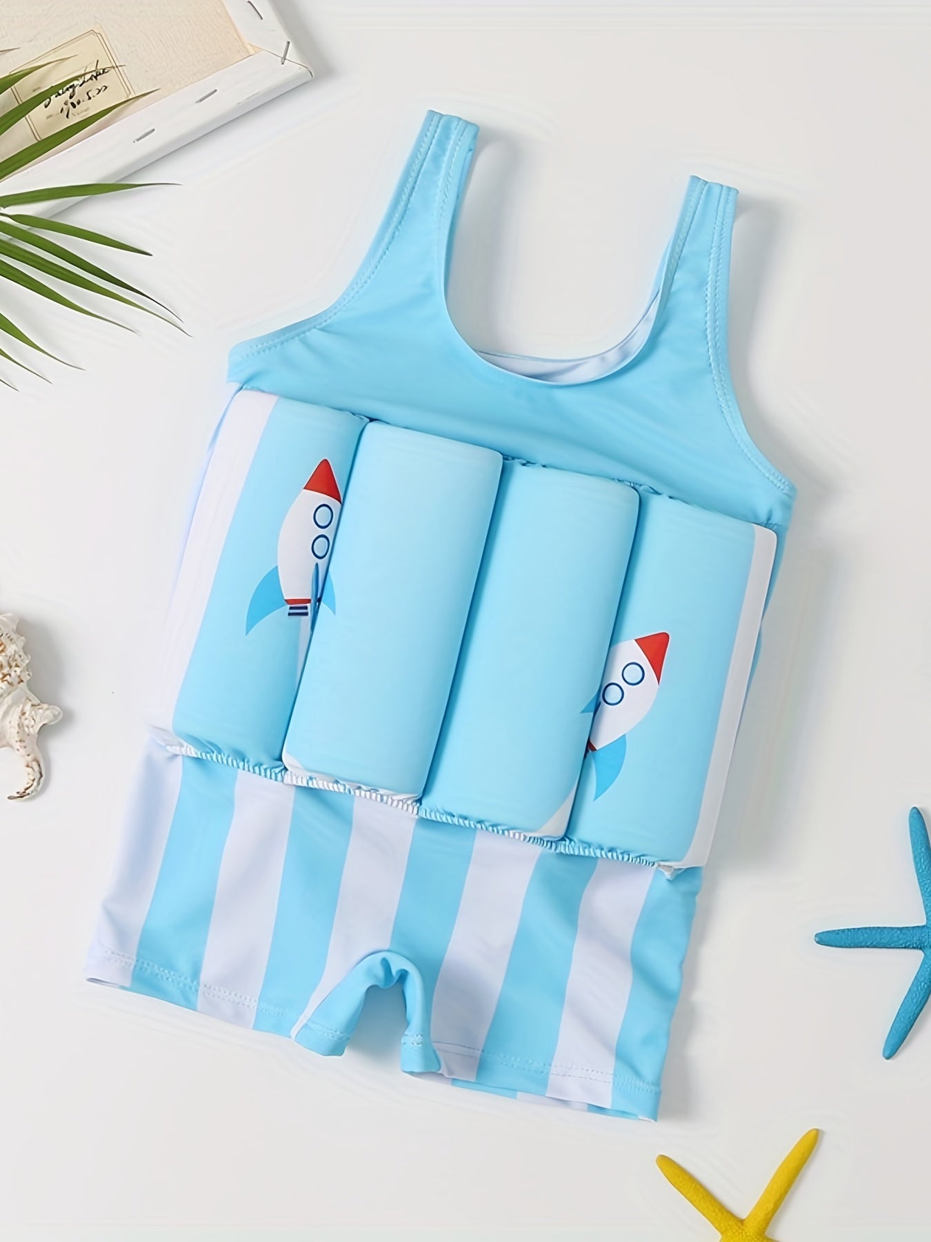 Boys Swimsuit with Inflatable Swimming Ring Rocket Print