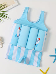 Boys Swimsuit with Inflatable Swimming Ring Rocket Print