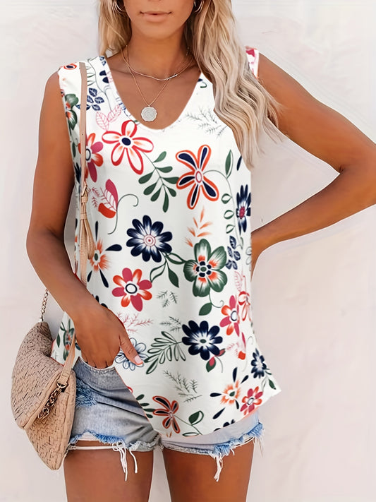 Floral Print Tank Top Sleeveless Casual Summer Women's Clothing