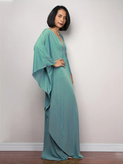 Boho Cover Up Plus Size Solid Batwing Sleeve V Neck Beach Dress